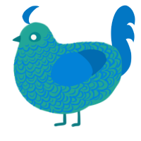 A turquoise and sapphire chicken with a double-lace pattern