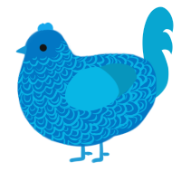 Eldra, a sapphire and cerulean chicken with a double-lace pattern