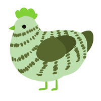 Celery, a gluppy and olive chicken with a bar pattern