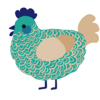 A turquoise and beige chicken with a double-lace pattern