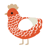 A vermilion and white chicken with a lace pattern