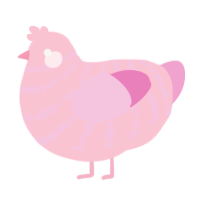 Parasol, a rose and pink chicken with a bar pattern