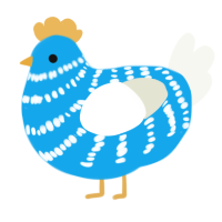 A sky and white chicken with a bar pattern