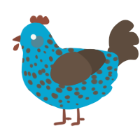 Bloob, a cerulean and bark chicken with a speckle pattern
