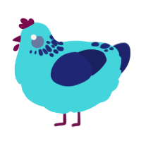 A aqua and navy chicken with a neck-speckle pattern