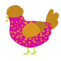 Fiesta, a fuchsia and ochre chicken with a speckle pattern