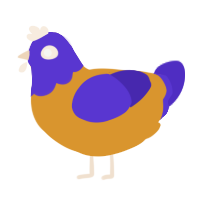 A orange and indigo chicken with a head pattern