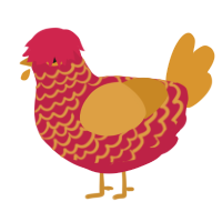 Magikarp, a crimson and orange chicken with a lace pattern