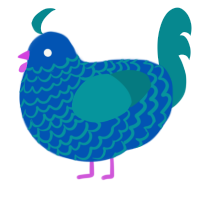 A ultramarine and teal chicken with a lace pattern