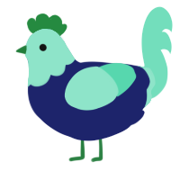 A navy and mint chicken with a head pattern