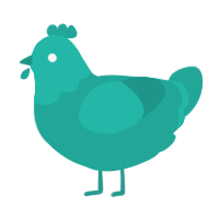 A turquoise chicken with a head pattern