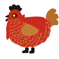 A red and brown chicken with a lace pattern