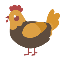 A bark and orange chicken with a head pattern