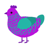 A amethyst and turquoise chicken with a lace pattern