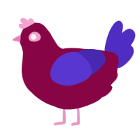 A maroon and indigo chicken