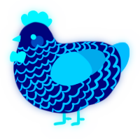 Lumi, a navy and cerulean chicken with a lace pattern