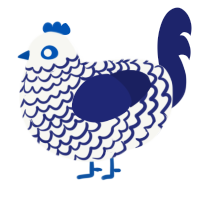 Joker Lace, a white and navy chicken with a lace pattern
