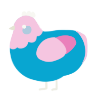 TRANS RIGHTS, a cerulean and pink chicken with a head pattern