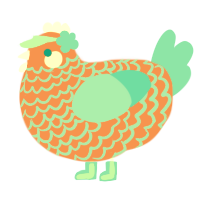 A vermilion and aqua chicken with a lace pattern