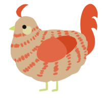 A beige and vermilion chicken with a bar pattern