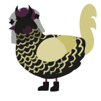 Caliber, a sable and yellow chicken with a lace pattern