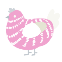 A pink and white chicken with a bar pattern