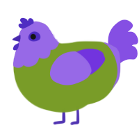 A chartreuse and blurple chicken with a head pattern