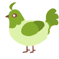 A apple and chartreuse chicken with a head pattern