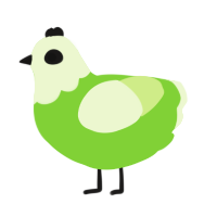 A grass and apple chicken with a head pattern