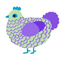A gluppy and blurple chicken with a lace pattern