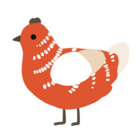 A vermilion and cream chicken with a half-bar pattern