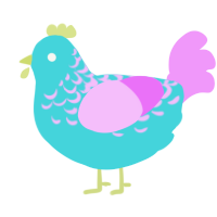 A aqua and lavender chicken with a half-lace pattern