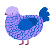 A lilac and ultramarine chicken with a lace pattern