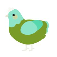 Grass, a chartreuse and mint chicken with a head pattern
