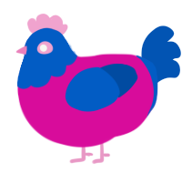 (unnamed), a fuchsia and ultramarine chicken with a head pattern