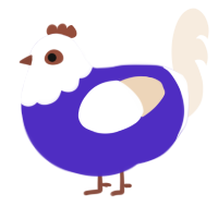 A indigo and cream chicken with a head pattern
