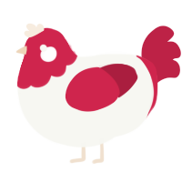 A white and crimson chicken with a head pattern