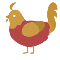 A red and gold chicken with a head pattern