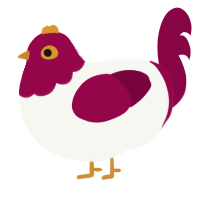 A white and maroon chicken with a head pattern