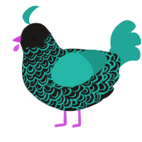 A sable and turquoise chicken with a double-lace pattern