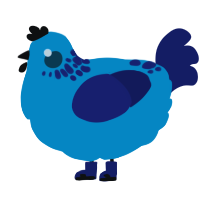 A cerulean and navy chicken with a neck-speckle pattern
