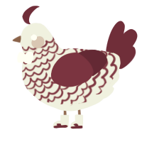 A silver and maroon chicken with a lace pattern