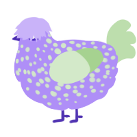 Oddity, a lilac and gluppy chicken with a speckle pattern