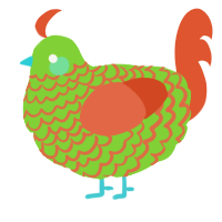 GAD, a grass and vermilion chicken with a lace pattern