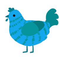 A sky and teal chicken with a bar pattern