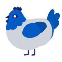 A mist and ultramarine chicken with a head pattern