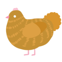 A gold and orange chicken with a bar pattern
