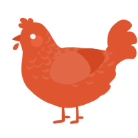 A vermilion chicken with a half-lace pattern
