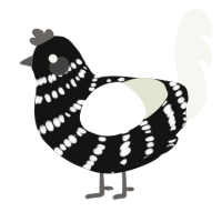 A black and white chicken with a bar pattern