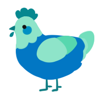 A sapphire and mint chicken with a head pattern